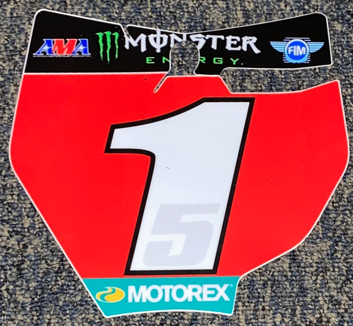 Ryan Dungey #1 KTM Replica Full Size Front Number Plate Decal Only - RED PLATE