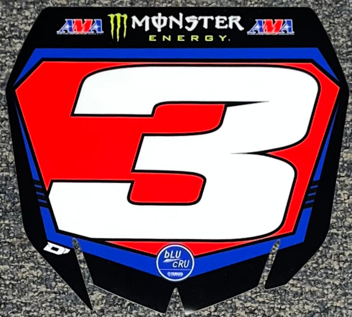 Eli Tomac #3 Yamaha Replica Front Number Plate Decal Only - RED PLATE