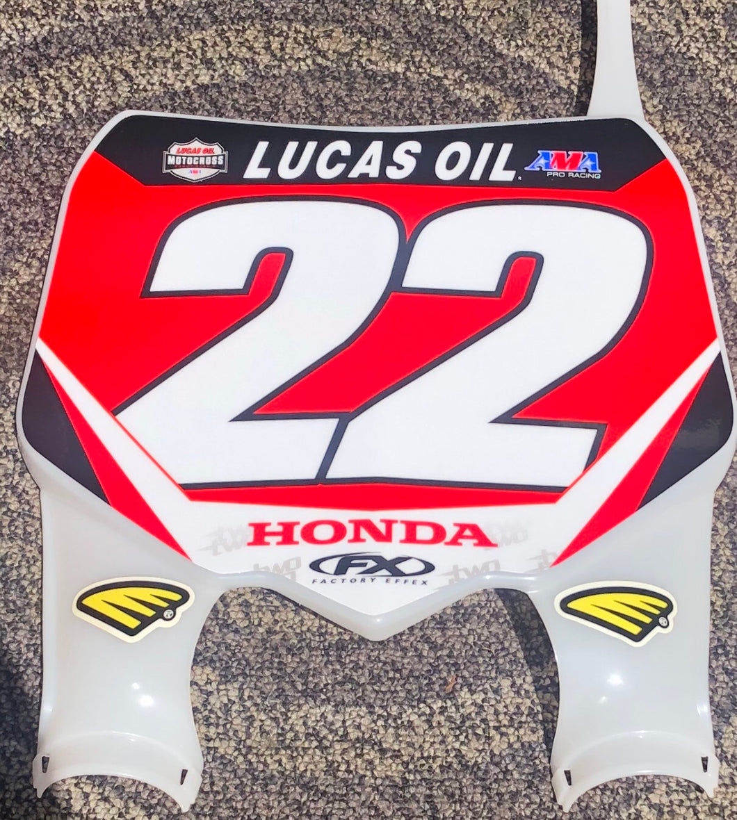 Chad Reed #22 Honda Lucas Oil Pro Motocross Replica Front Number Plate - Red Plate