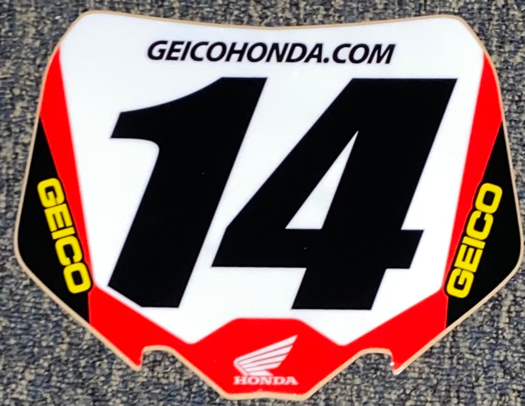 Kevin Windham #14 Geico Honda Replica Front Number Plate Decal Only
