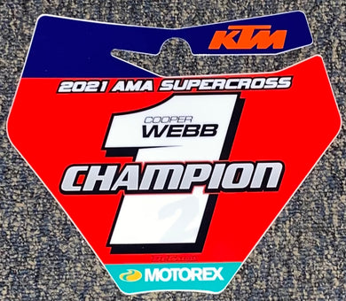 Cooper Webb 2021 SX Championship Replica Front Number Plate Decal Only